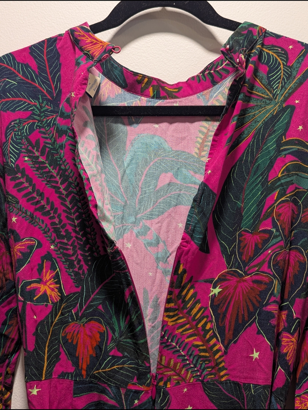 FARM Rio Tropical Fuchsia Wide-Leg Jumpsuit Tie Waist Large Tropical Resort - Picture 11 of 16